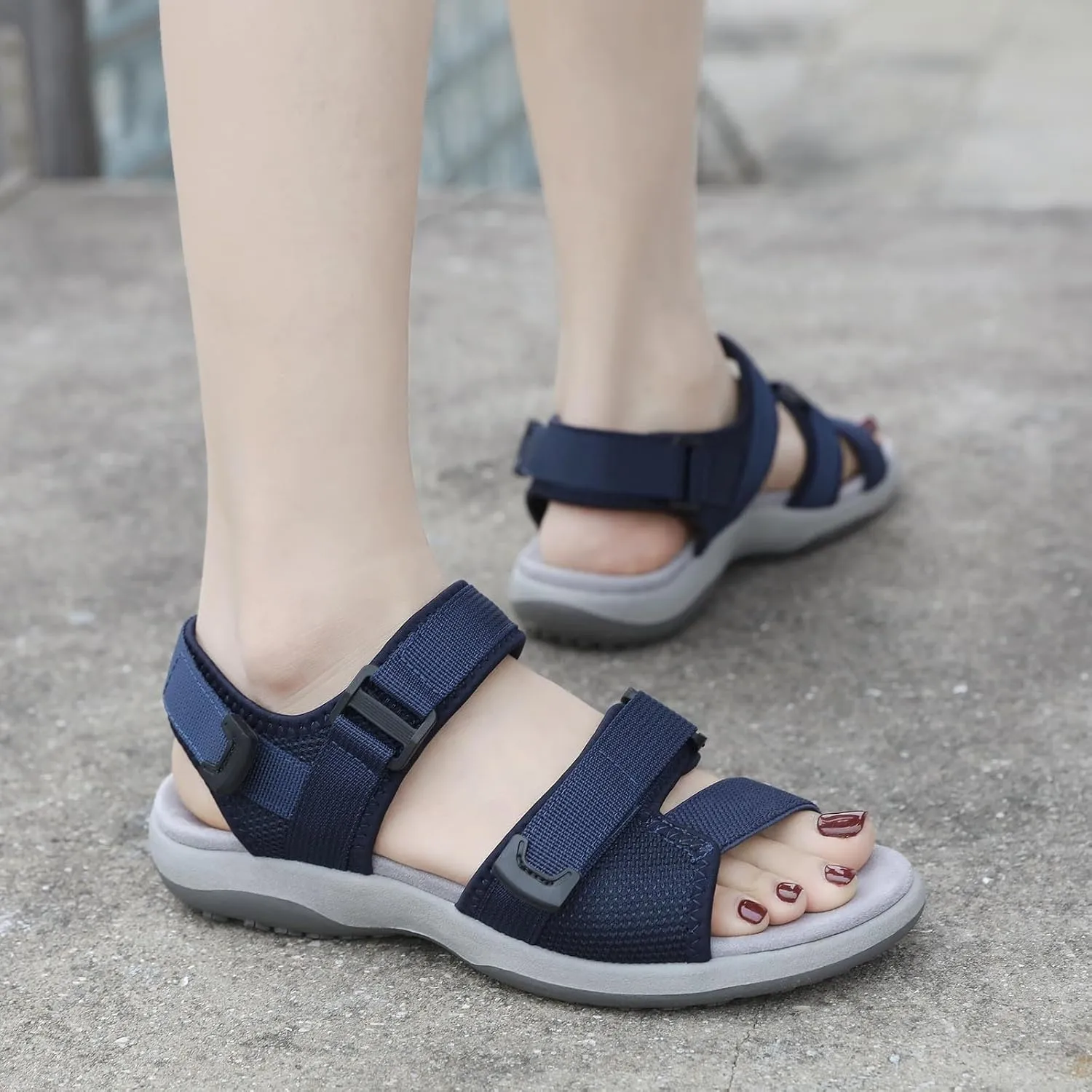 SuanlaTDS Orthopedic Wedge Sandals for Women with Arch Support Summer Beach Dressy Hook & Loop Open Toe Adjustable Ankle Strap Low Heels Platform Comfortable Outdoor Walking Shoes