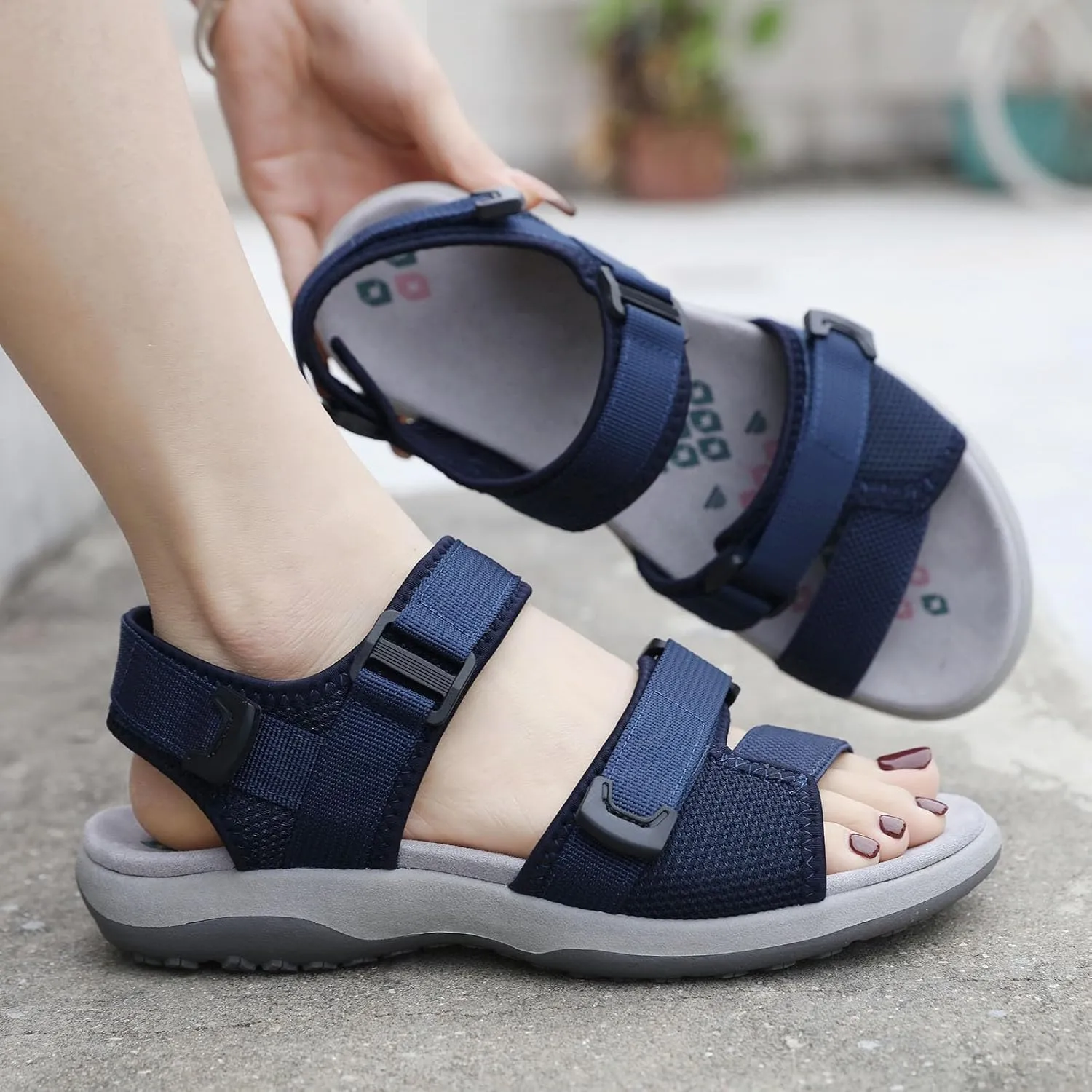SuanlaTDS Orthopedic Wedge Sandals for Women with Arch Support Summer Beach Dressy Hook & Loop Open Toe Adjustable Ankle Strap Low Heels Platform Comfortable Outdoor Walking Shoes