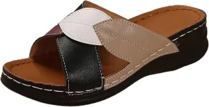 SuanlaTDS Wedge Sandals for Women Dressy Comfortable Summer Slip On Orthopedic Sandal with Arch Support Crisscross Open Toe Low Wedges Sklides Casual Boho Beach Outdoor Walking Shoes