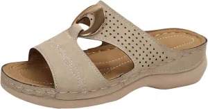 SuanlaTDS Wedge Sandals for Women Dressy Summer Comfortable Orthopedic Arch Support Open Toe Platform Beach Shoes Wide Width Slip On Low Heels Slide Sandal Outdoor Bohemian Slippers