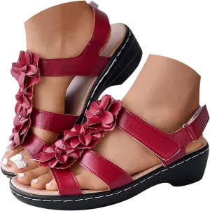 SuanlaTDS Wedge Sandals for Women Flowers Open Toe Platform Gladiator Roman Shoes Orthopedic 2025 Summer Dressy Comfortable Outdoor Walking Beach Elegant Low Wedges Heels Party Sandal