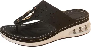 SuanlaTDS Wedge Sandals for Women Orthopedic Flip Flops with Arch Support Dressy Summer Open Toe Slip On Slides Vintage Boho Beach Platform Comfortable Thick Sole Low Heels Walking Shoes