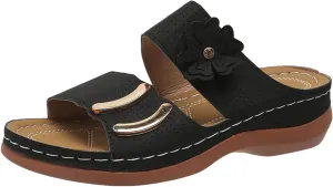 SuanlaTDS Wedge Sandals for Women Orthopedic Summer Dressy 2025 Comfortable Low Heels Arch Support Open Toe Slip On Walking Shoes Casual Outdoor Beach Platform Wedges Slide Sandal