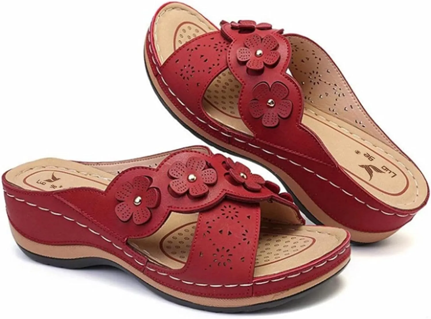 SuanlaTDS Wedge Sandals for Women Summer Dressy Open Toe Platform Orthopedic Sandals with Arch Support Casual Low Wedges Heels Summer Beach Slide Sandals Comfortable Outdoor Shoes