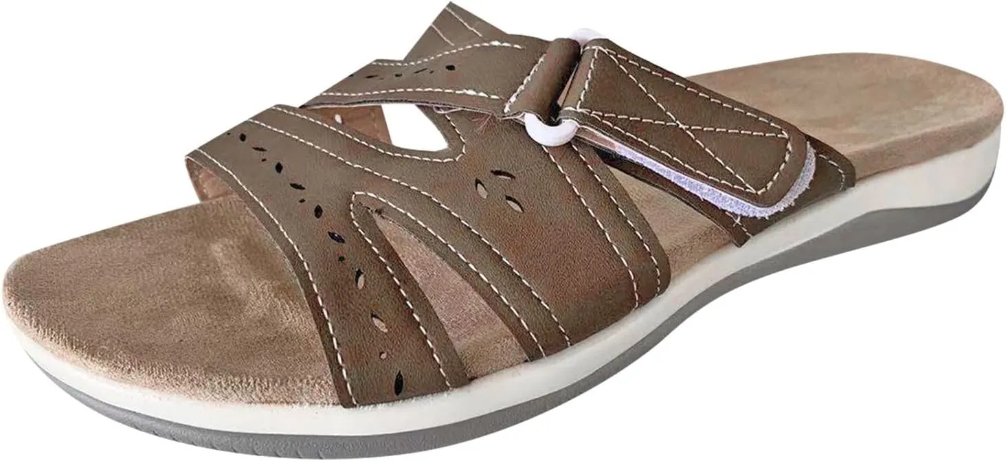 SuanlaTDS Women's Comfortable Orthopedic Sandals with Arch Support Adjustable Open Toe Orthotic Walking Shoes Flat Outdoor Casual Summer Beach Boho Platform Low Heels Slide Sandals