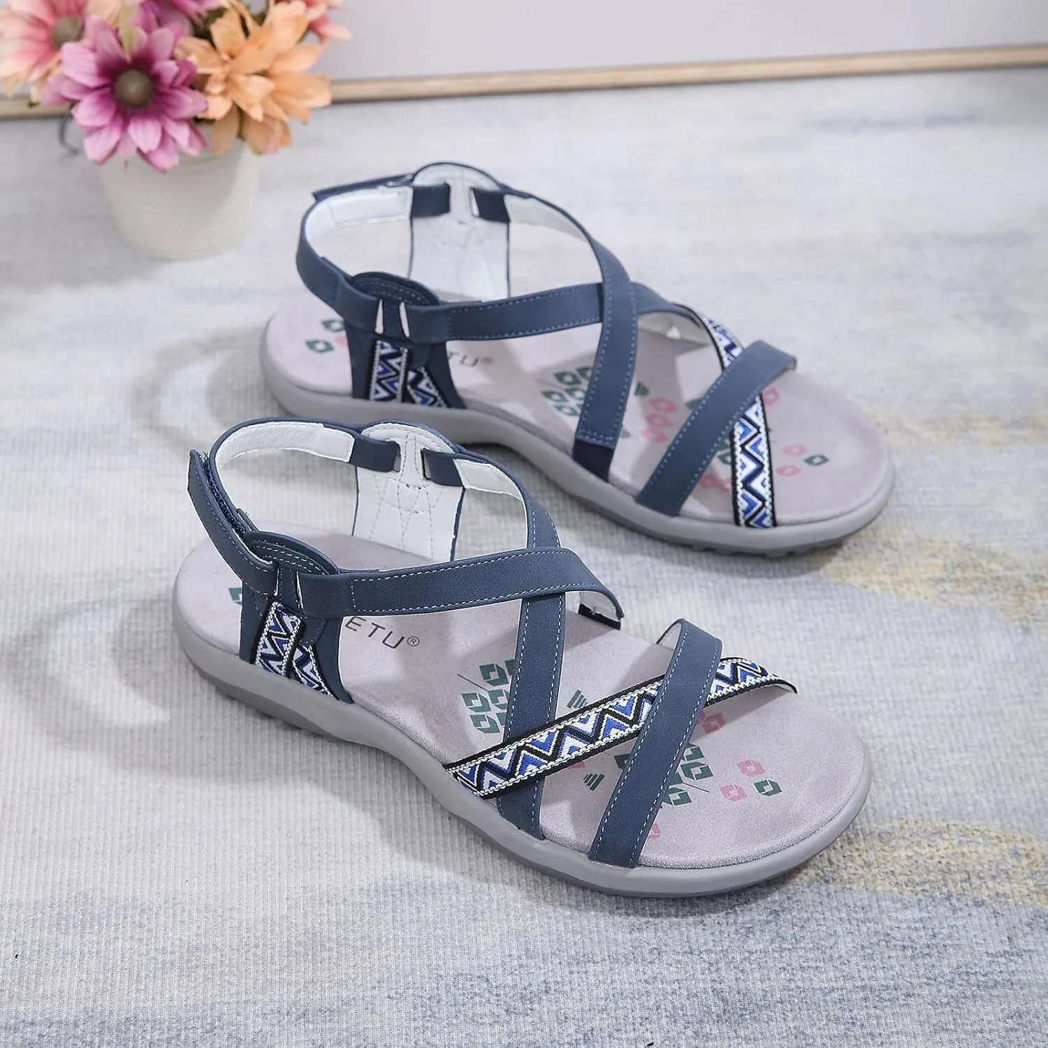 SuanlaTDS Womens Flat Walking Sandals with Arch Support Comfortable Wedge Platform Plantar Fasciitis Water Athletic Adjustable Ankle Strap Summer Beach Hiking Outdoor Orthopedic Shoes
