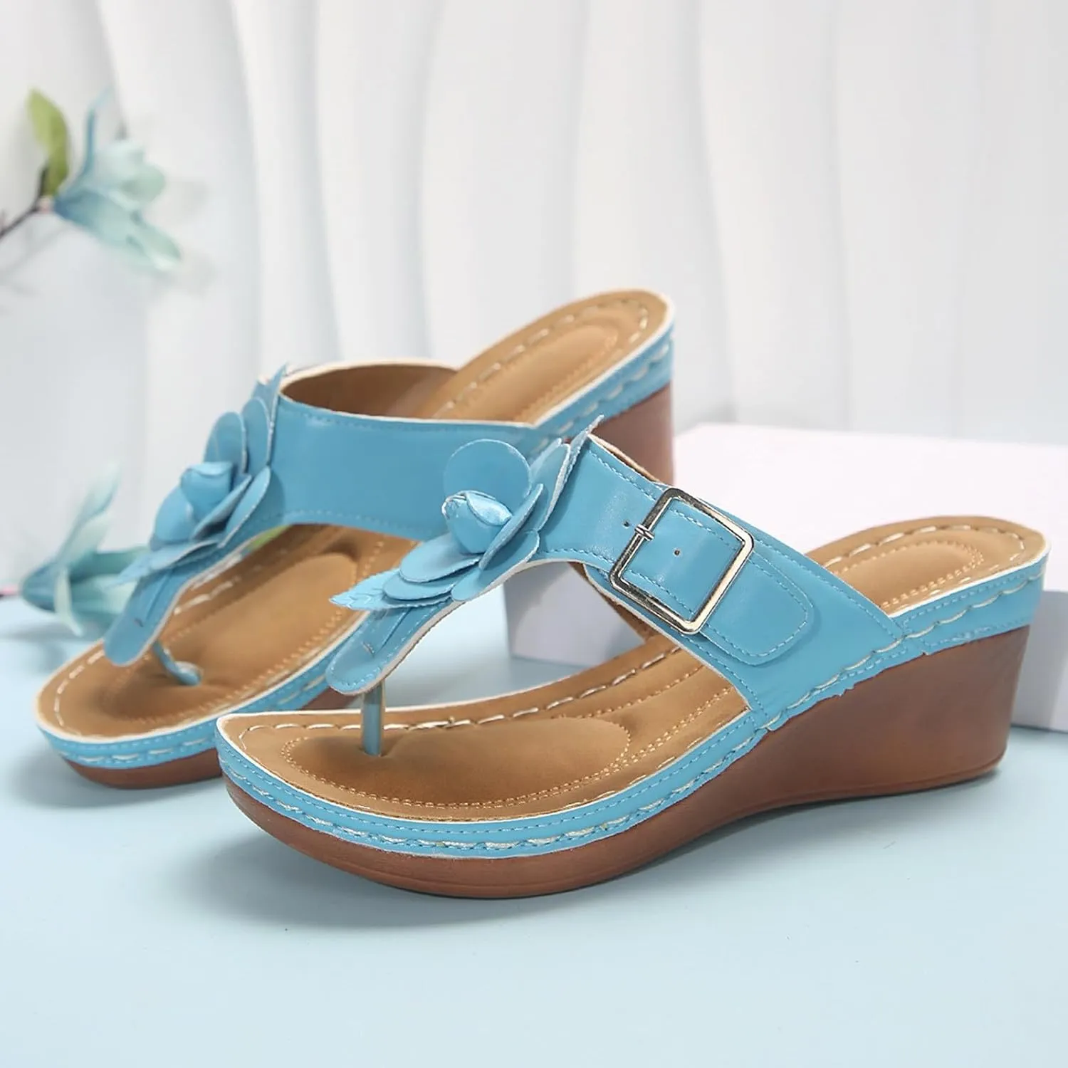 SuanlaTDS Women's Orthopedic Flip Flops Wedge Sandals with Arch Support 2025 Comfortable Dressy Summer Platform Thong T-strap Open Toe Outdoor Walking Beach Shoes Slip-on High Heels Slide Sandal