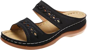 SuanlaTDS Womens Platform Sandals Comfortable Open Toe Slip on Wedges Slides Orthopedic Sandals with Arch Support Soft Sole Casual Summer Beach Low Heels Wedge Walking Sandals