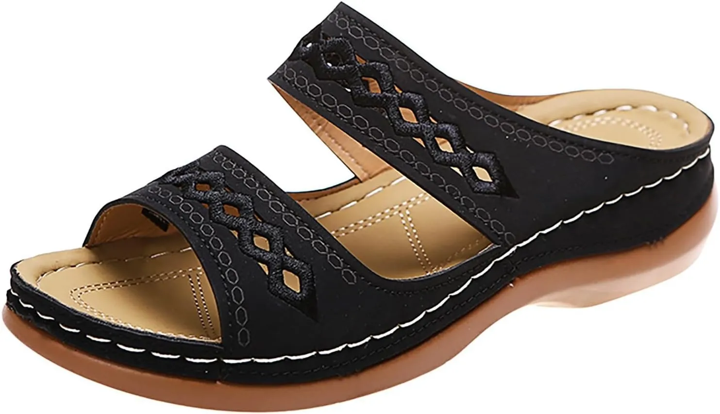 SuanlaTDS Womens Platform Sandals Comfortable Open Toe Slip on Wedges Slides Orthopedic Sandals with Arch Support Soft Sole Casual Summer Beach Low Heels Wedge Walking Sandals