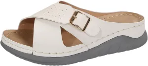 SuanlaTDS Womens Sandals Platform Wedge Summer Beach Comfortable Walking Shoes with Arch Support Open Toe Low Heels Wedges Slip On Slide Sandals Casual Outdoor Orthopedic Sandals Slippers