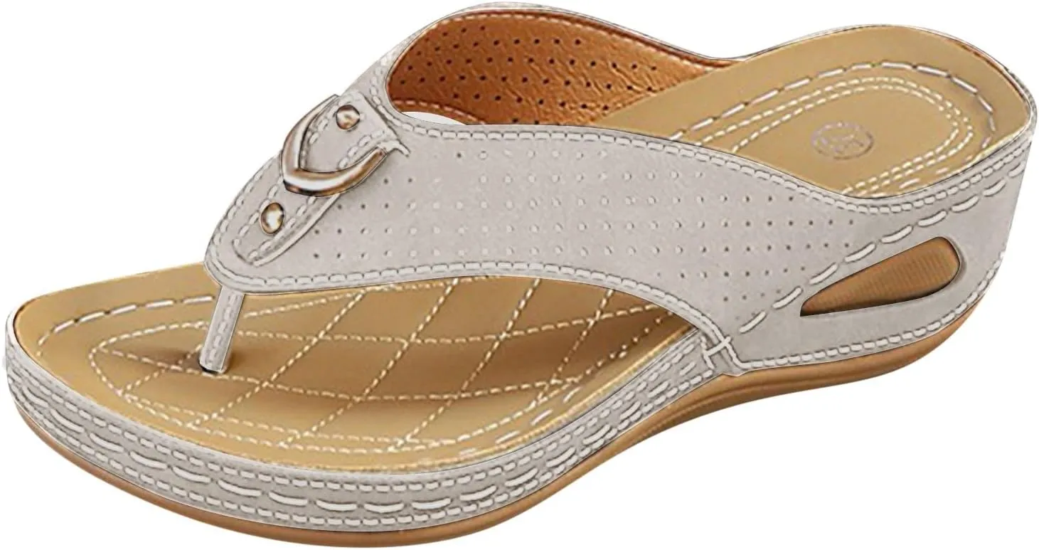 SuanlaTDS Women's Summer Wedge Sandals Orthopedic Flip Flops 2025 Platform Slides Comfortable Walking Shoes with Arch Support Bohemian Beach Wedding Dressy Outdoor Low Wedges Heel Slide Sandal