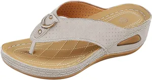SuanlaTDS Women's Summer Wedge Sandals Orthopedic Flip Flops 2025 Platform Slides Comfortable Walking Shoes with Arch Support Bohemian Beach Wedding Dressy Outdoor Low Wedges Heel Slide Sandal