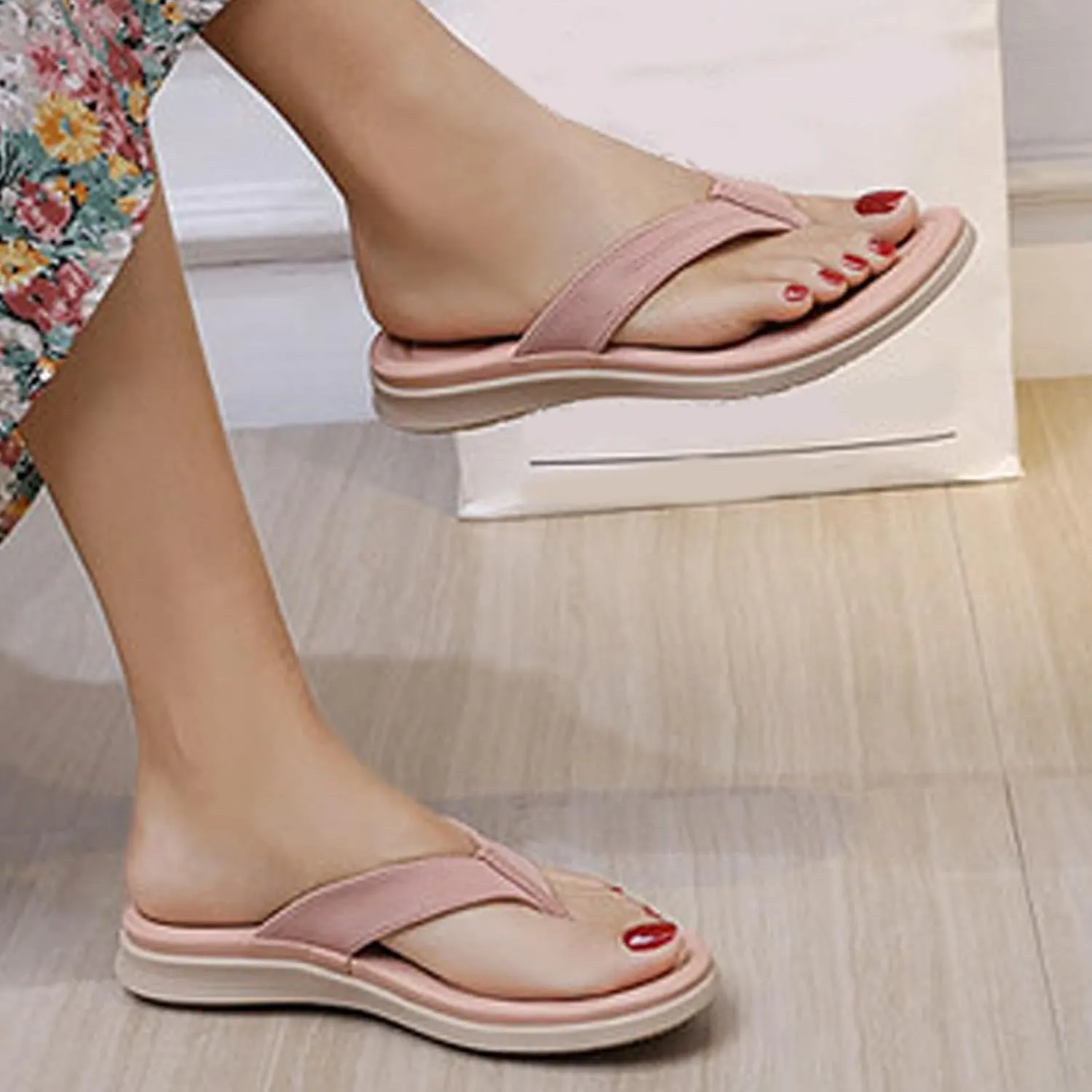 SuanlaTDS Women's Wedge Flip Flops Orthopedic Sandals 2025 Comfortable Arch Support Thong T-Strap Open Toe Slip On Outdoor Walking Slippers Dressy Summer Flat Thick Sole Platform Slide Sandal