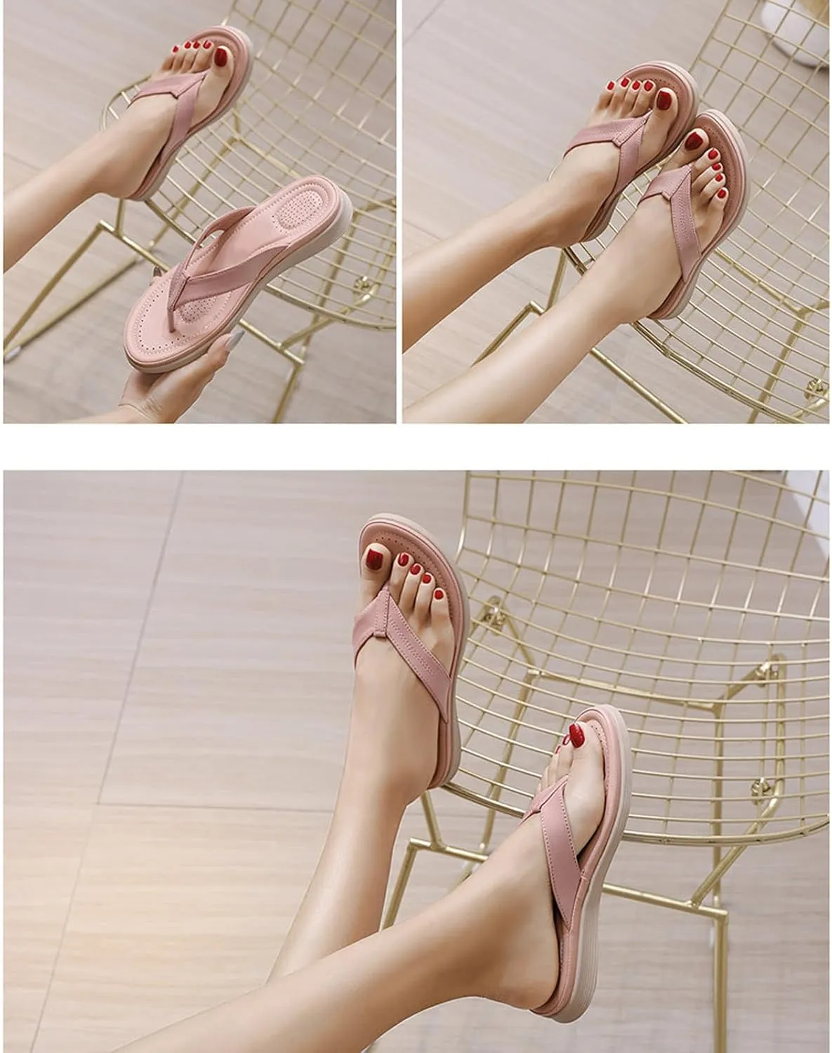 SuanlaTDS Women's Wedge Flip Flops Orthopedic Sandals 2025 Comfortable Arch Support Thong T-Strap Open Toe Slip On Outdoor Walking Slippers Dressy Summer Flat Thick Sole Platform Slide Sandal