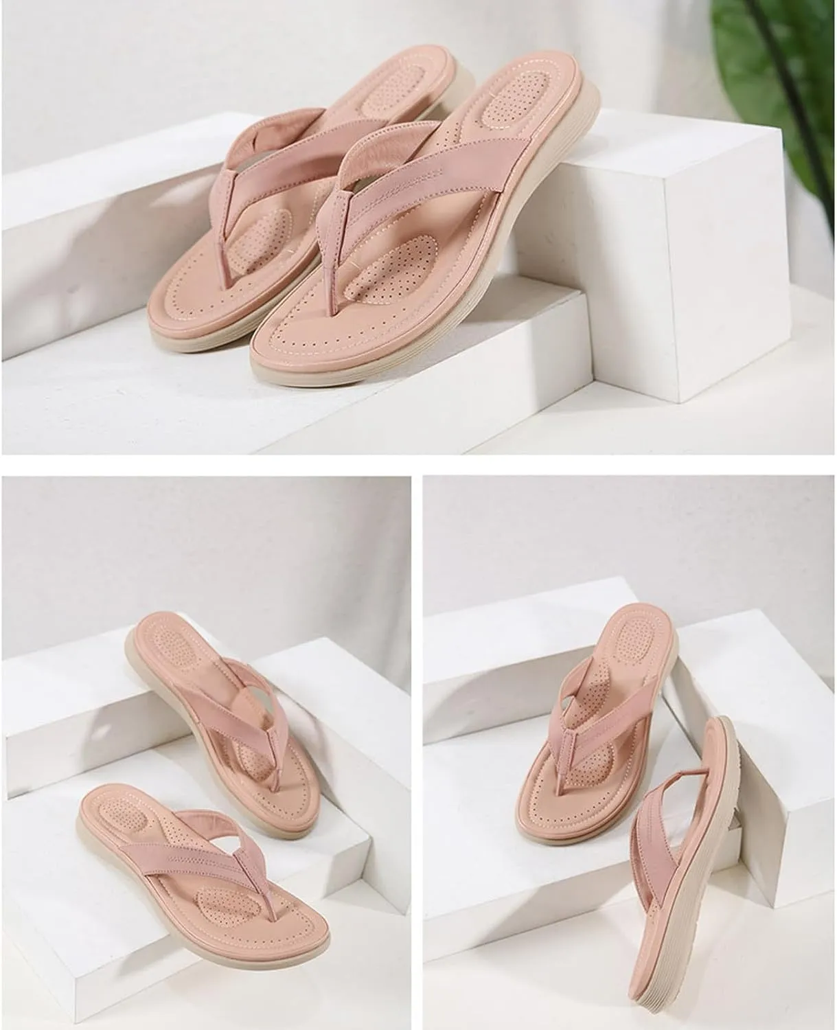 SuanlaTDS Women's Wedge Flip Flops Orthopedic Sandals 2025 Comfortable Arch Support Thong T-Strap Open Toe Slip On Outdoor Walking Slippers Dressy Summer Flat Thick Sole Platform Slide Sandal