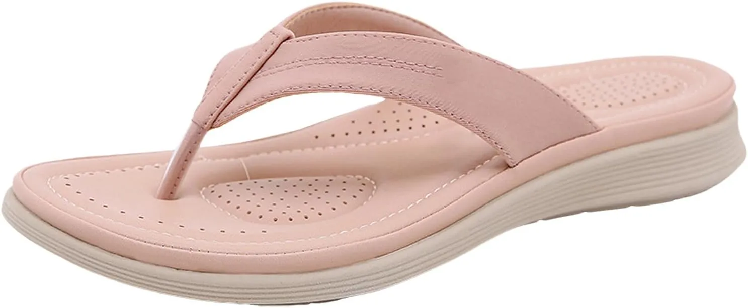 SuanlaTDS Women's Wedge Flip Flops Orthopedic Sandals 2025 Comfortable Arch Support Thong T-Strap Open Toe Slip On Outdoor Walking Slippers Dressy Summer Flat Thick Sole Platform Slide Sandal
