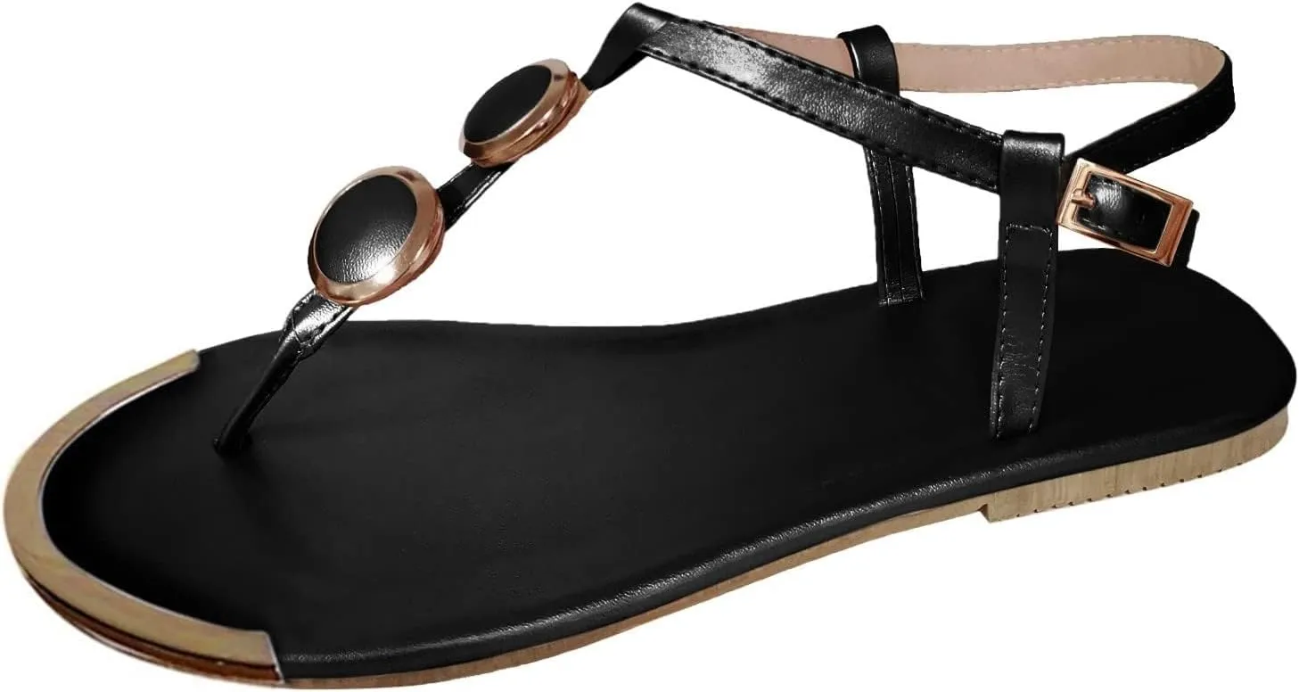 Summer Beach Sandals for Women Rhinestone Flat Thong T-Strap Flip Flops Comfortable Slip-On Casual Walking Summer Shoe