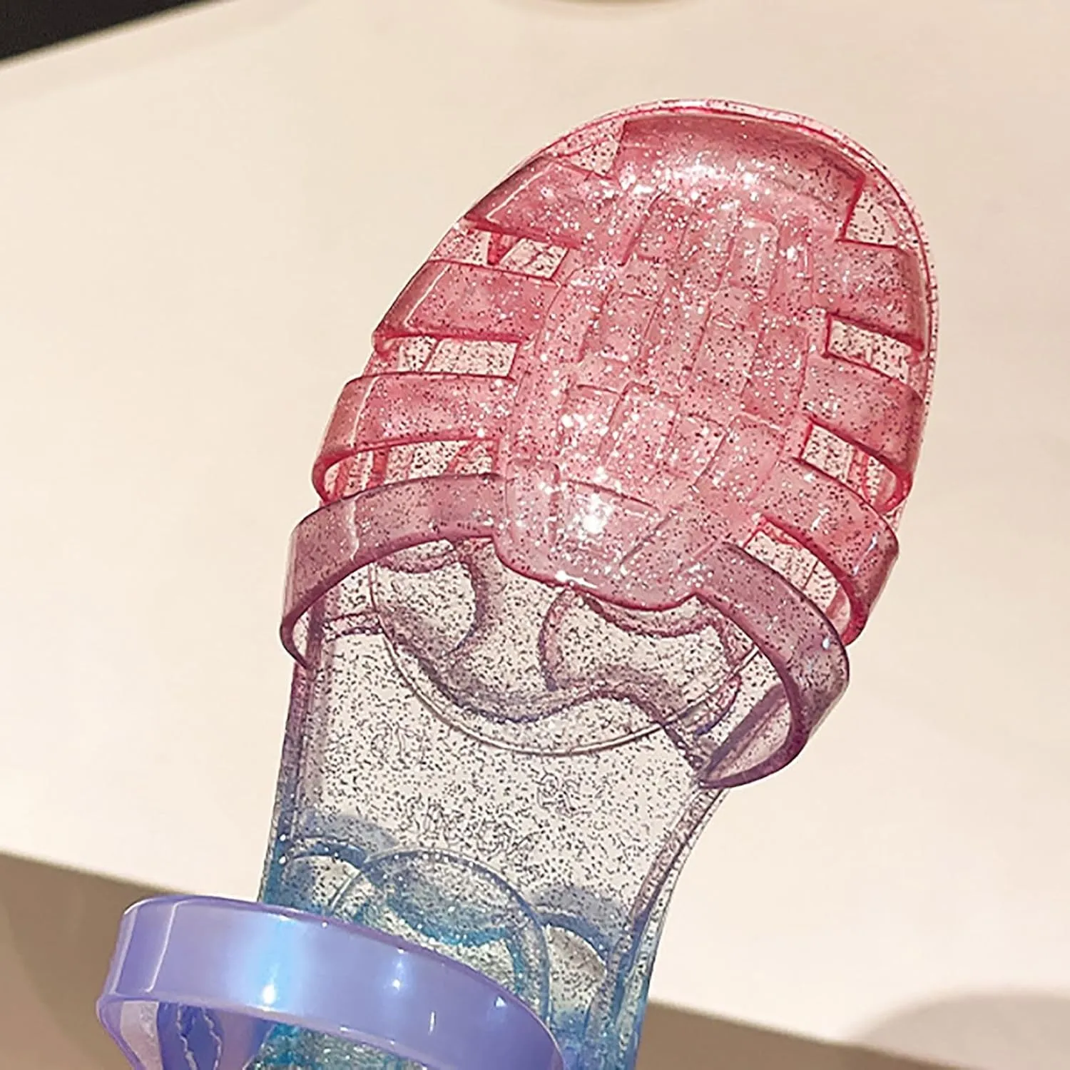 Summer Flat Dress Sandals Shoes Crystal Jelly Shoes Glitter Butterfly Children Sandals Summer Baby Rome Girls Adjustable Sporty Slides for The Beach and Pool