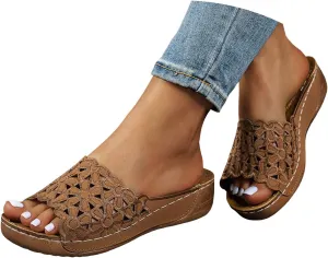 Summer Sandals for Women 2025 Flowers Orthopedic Sandal Arch Support Fish Mouth Open Toe Slippers Wedge Comfortable Breathable Platform Shoes for Vacation Beach Party