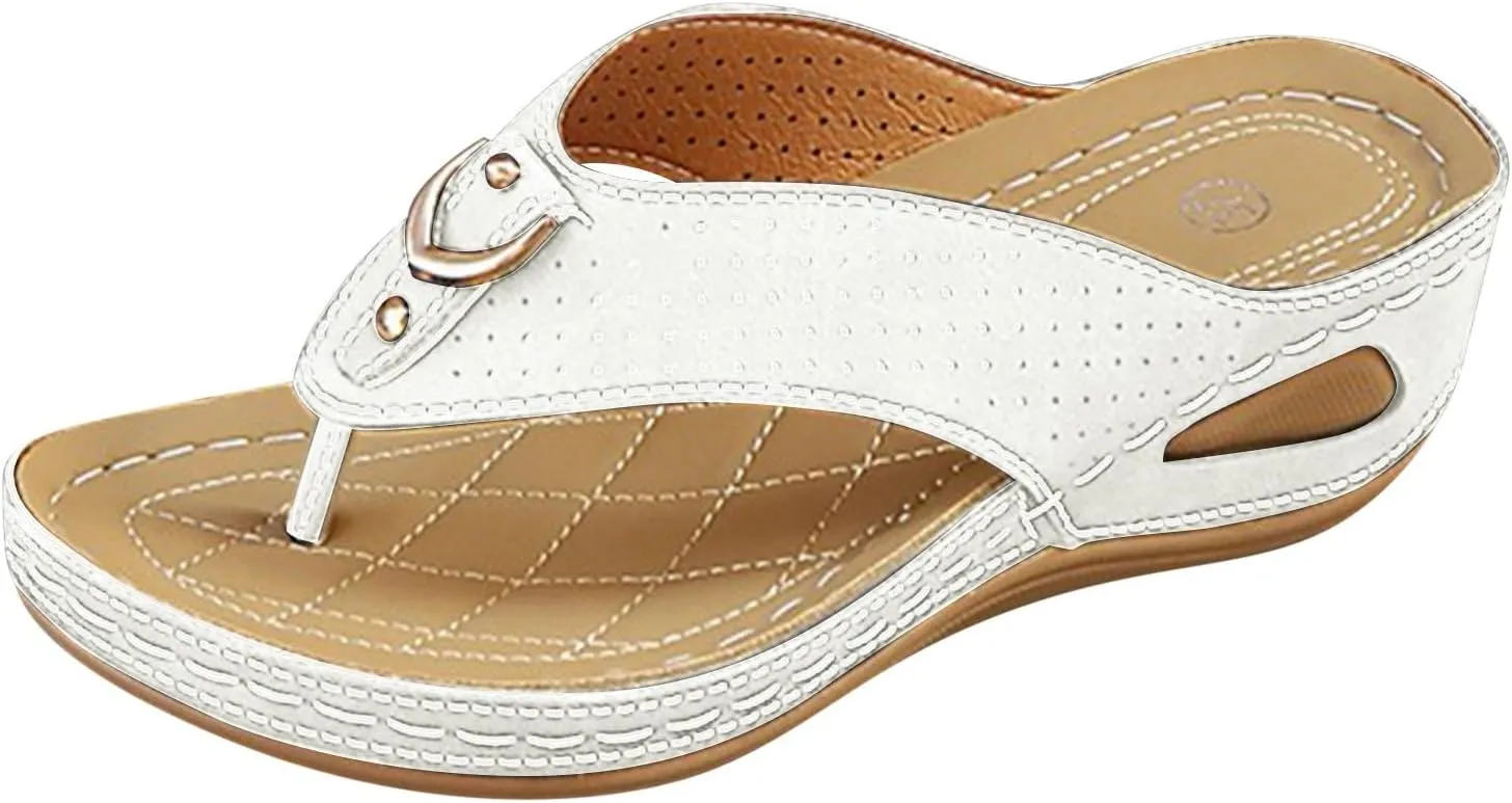 Summer Sandals for Women 2025 Womens Dressy Casual Walking Flip Flops Comfortable Slip on Orthopedic Wedge Shoes for Outdoor Vacation Beach Party