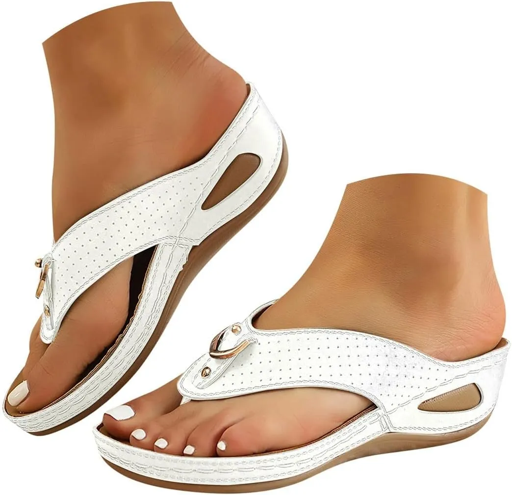 Summer Sandals for Women 2025 Womens Dressy Casual Walking Flip Flops Comfortable Slip on Orthopedic Wedge Shoes for Outdoor Vacation Beach Party
