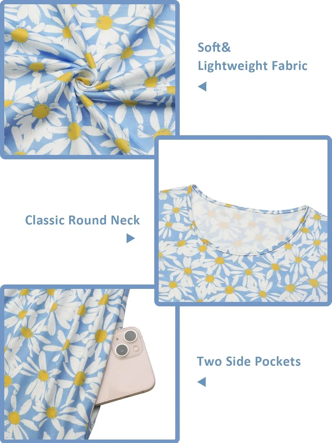 Sureple Spring Round Neck T Shirt Dress for Women Short Sleeve Midi Length,Swing Tiered Bobydoll Dresses with Pockets