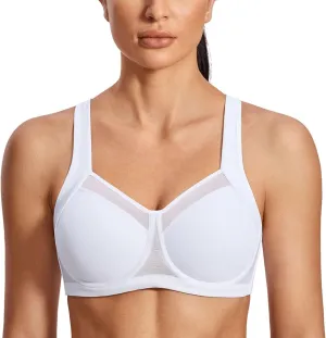 SYROKAN High Impact Sports Bras for Women High Support Unlined Underwire Racerback No Uniboob Workout Bra