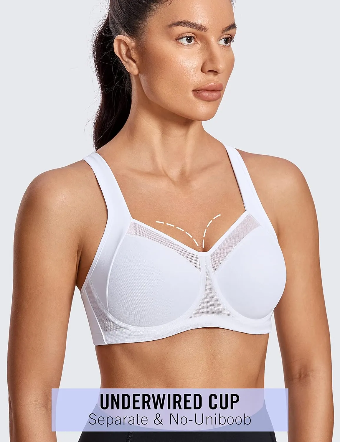 SYROKAN High Impact Sports Bras for Women High Support Unlined Underwire Racerback No Uniboob Workout Bra