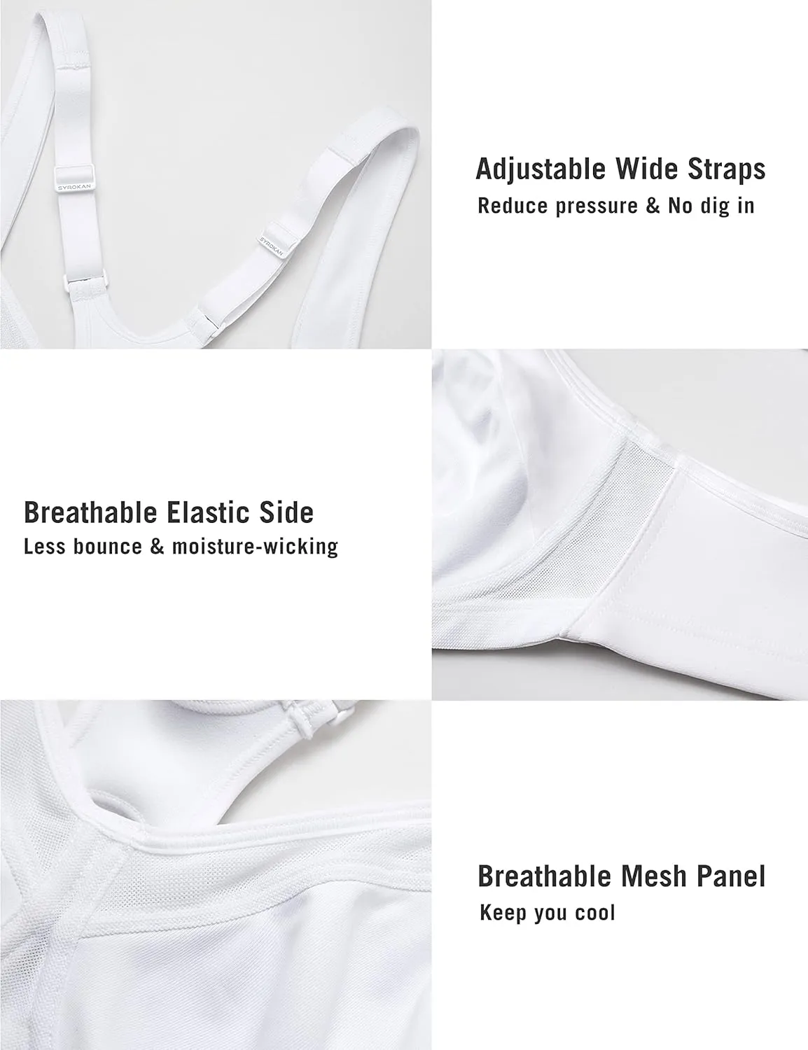 SYROKAN High Impact Sports Bras for Women High Support Unlined Underwire Racerback No Uniboob Workout Bra