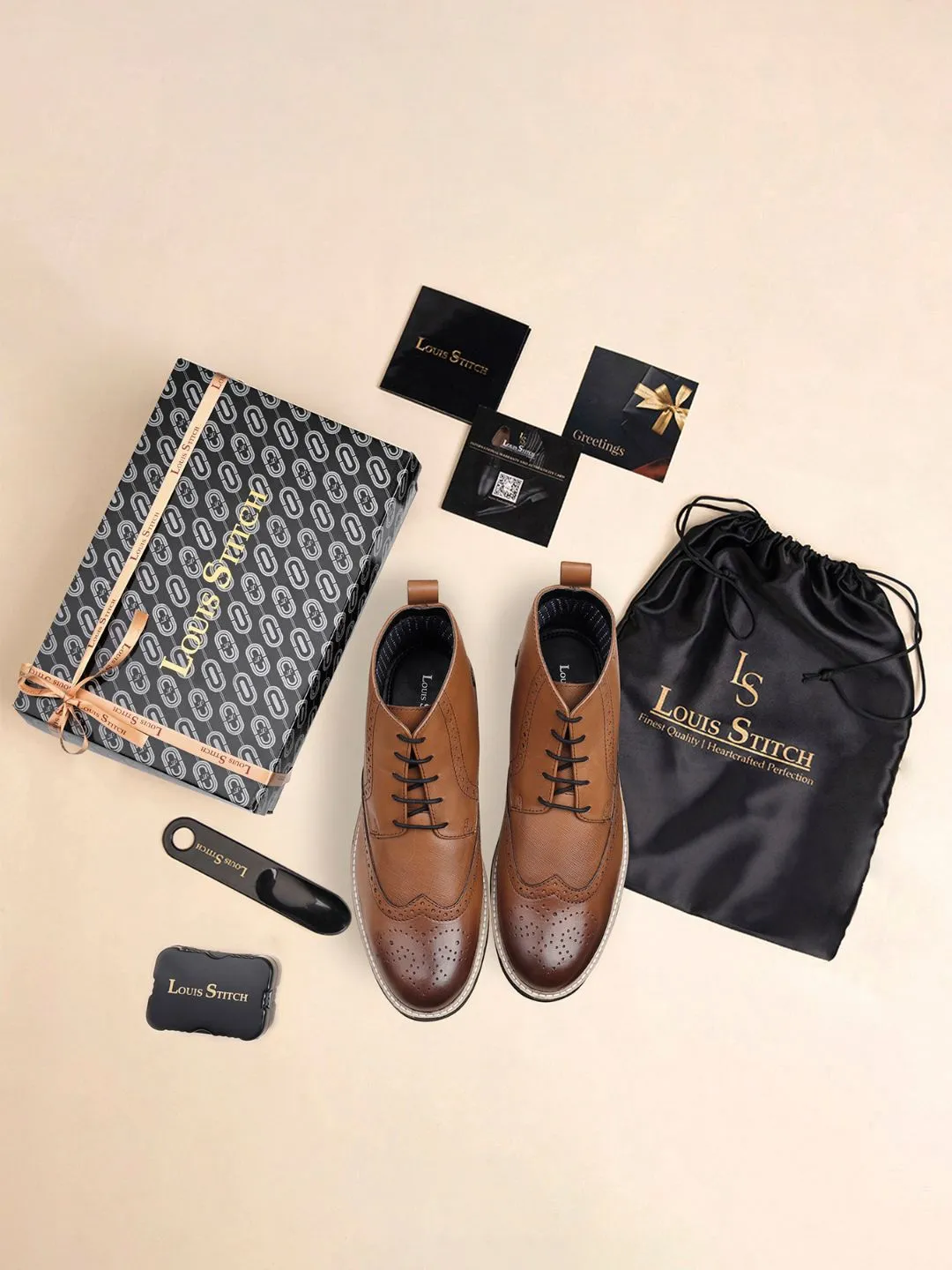 Tan Egyptian Crust Leather Brogue Lace Up Chukka Boots