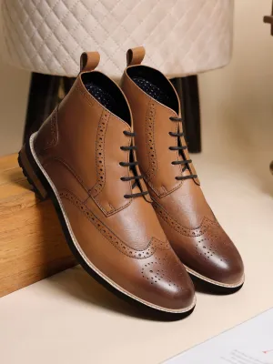 Tan Egyptian Crust Leather Brogue Lace Up Chukka Boots