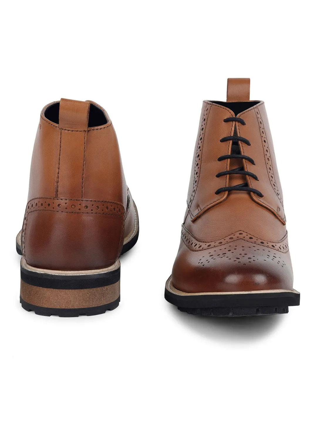 Tan Egyptian Crust Leather Brogue Lace Up Chukka Boots