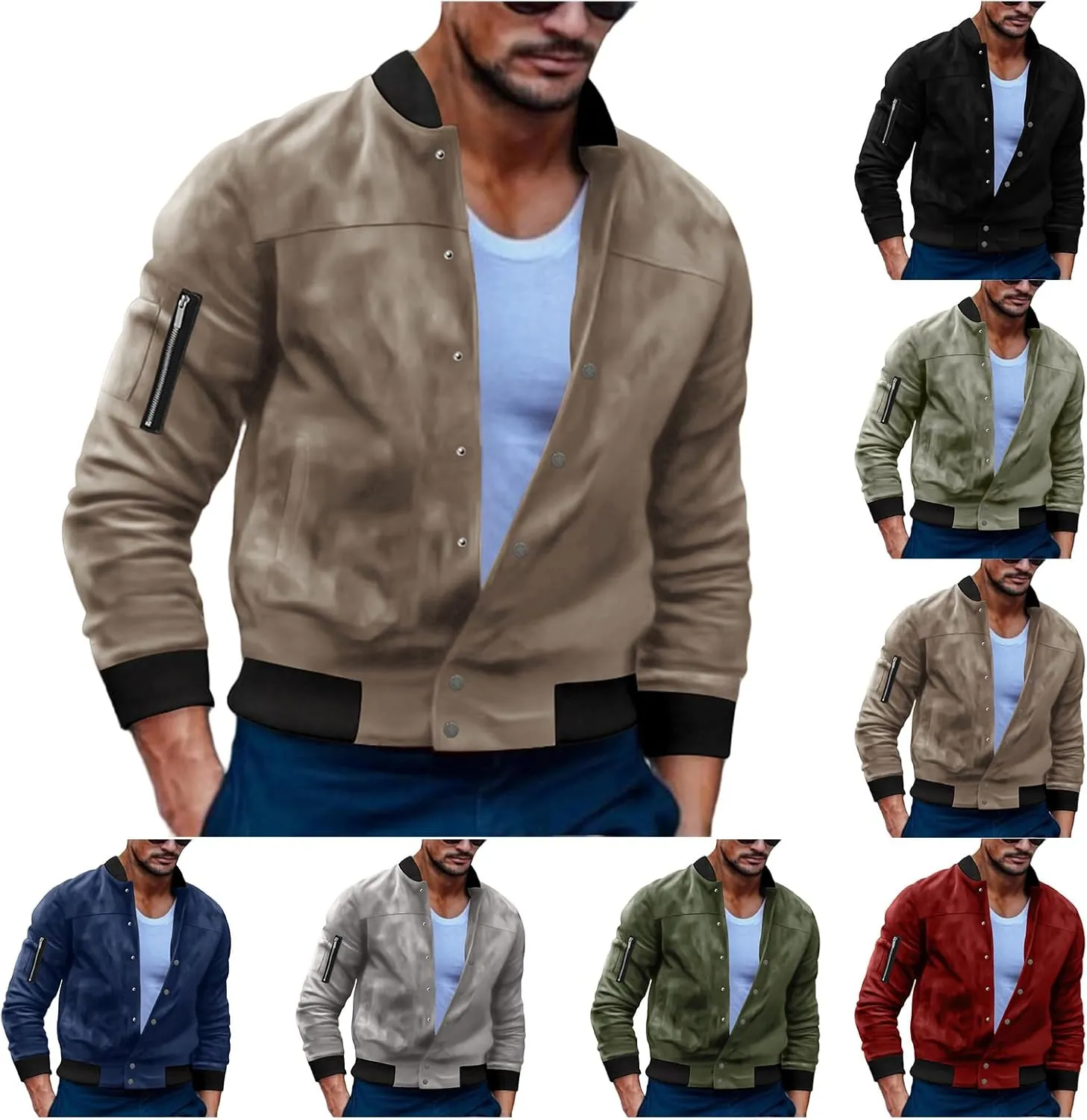 Thatrich Mens Cropped Bomber Jacket Lightweight Button Down Shirt Flight Motorcycle Jacket Faux Leather Vintage Jackets Coats