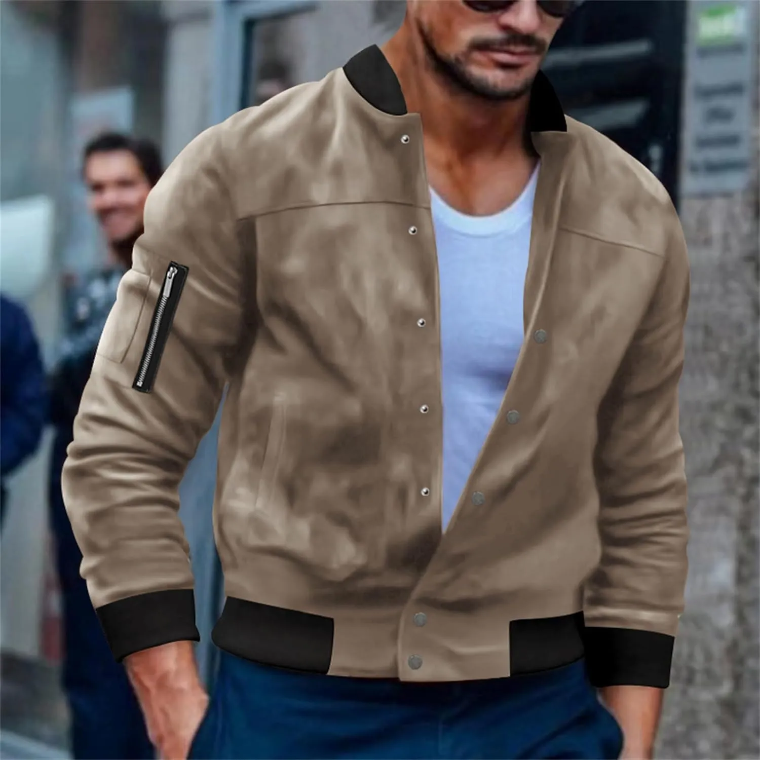 Thatrich Mens Cropped Bomber Jacket Lightweight Button Down Shirt Flight Motorcycle Jacket Faux Leather Vintage Jackets Coats