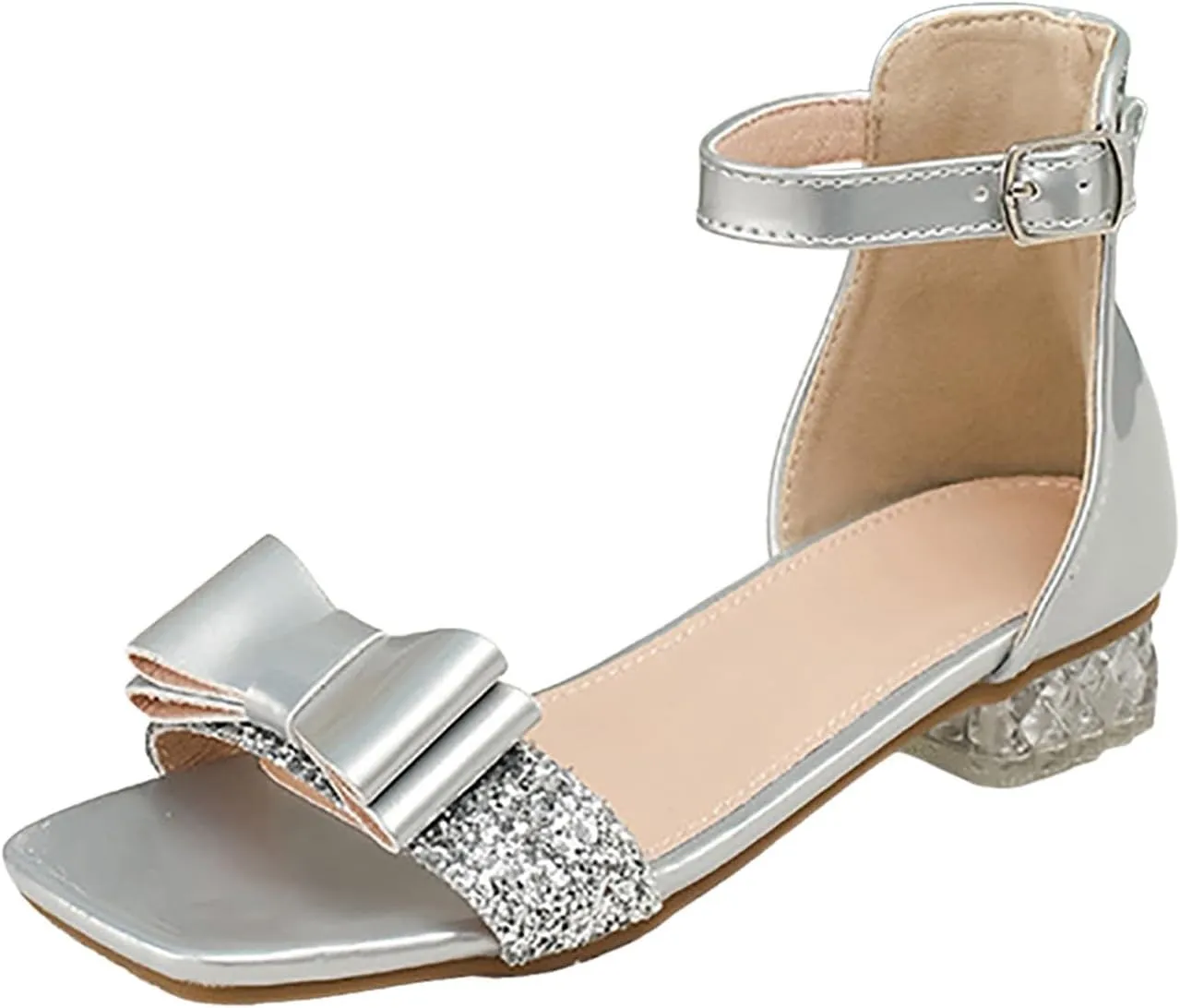 Toddler Boys Girls Double Sandals Girls Shoes Princess Shoes Summer Silver High Heels Students Large And Medium Children Crystal Sandals High Top Summer Outdoor Unisex Child Sport