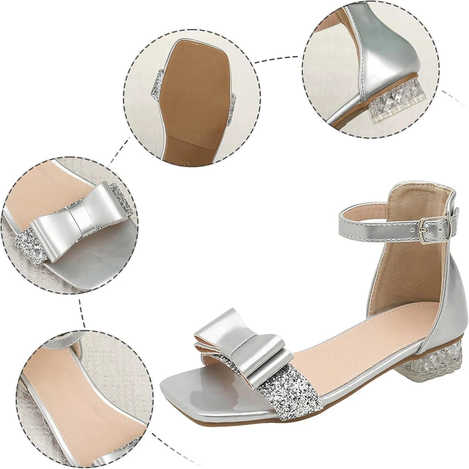 Toddler Boys Girls Double Sandals Girls Shoes Princess Shoes Summer Silver High Heels Students Large And Medium Children Crystal Sandals High Top Summer Outdoor Unisex Child Sport