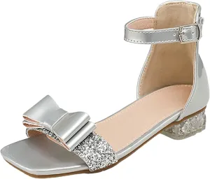 Toddler Boys Girls Double Sandals Girls Shoes Princess Shoes Summer Silver High Heels Students Large And Medium Children Crystal Sandals High Top Summer Outdoor Unisex Child Sport