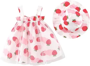 Toddler Girls Sleeveless Backless Tutu Dress with Sun Hat Baby Summer Outfits Sundress Princess Birthday Party Dress
