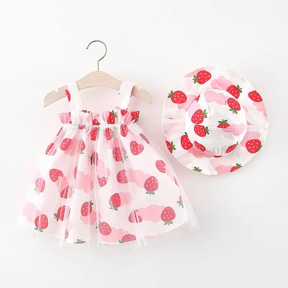 Toddler Girls Sleeveless Backless Tutu Dress with Sun Hat Baby Summer Outfits Sundress Princess Birthday Party Dress