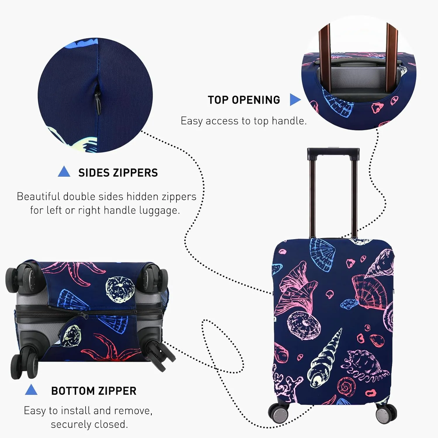 Travel Luggage Cover Protector Stretchy Washable Suitcase Cover With Zippers For 31-32 Inch Luggage (XL, Blue, Seashell)