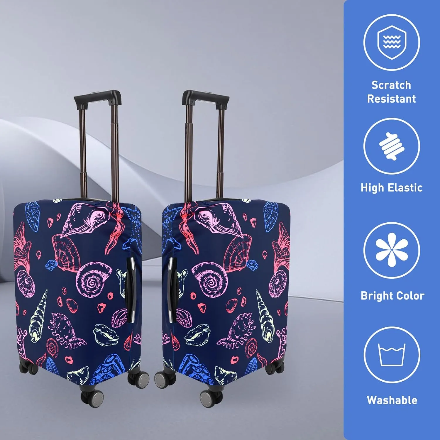 Travel Luggage Cover Protector Stretchy Washable Suitcase Cover With Zippers For 31-32 Inch Luggage (XL, Blue, Seashell)