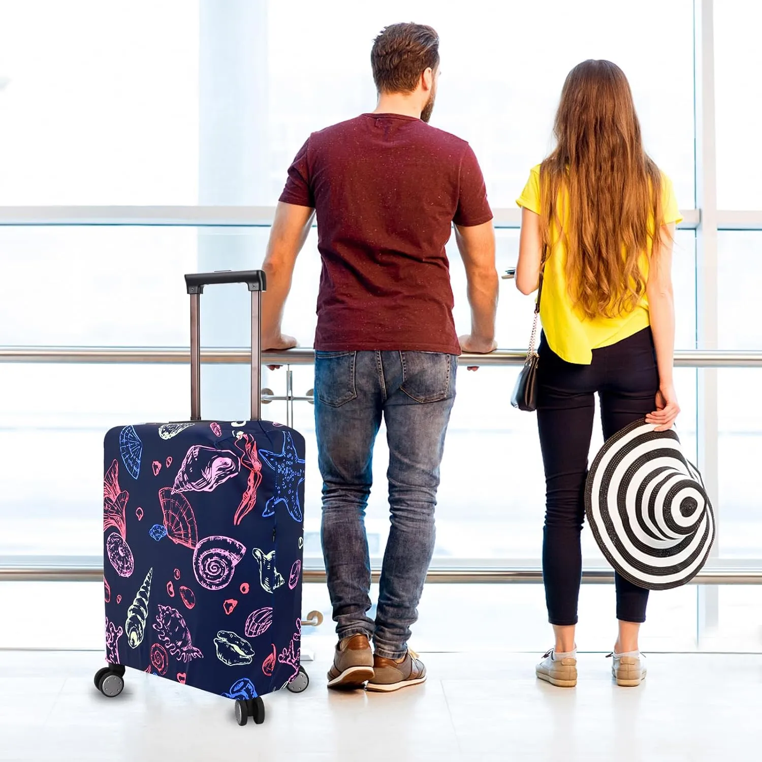 Travel Luggage Cover Protector Stretchy Washable Suitcase Cover With Zippers For 31-32 Inch Luggage (XL, Blue, Seashell)