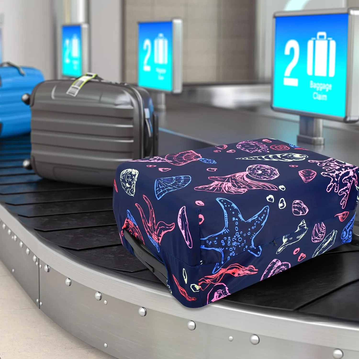 Travel Luggage Cover Protector Stretchy Washable Suitcase Cover With Zippers For 31-32 Inch Luggage (XL, Blue, Seashell)