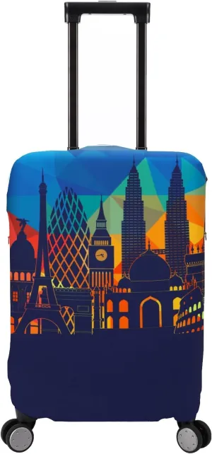 Travel Luggage Cover Protector Washable Suitcase Cover Fits 27-30 Inch Luggage (L,Blue,Landmark)