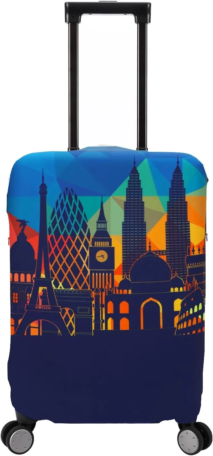 Travel Luggage Cover Protector Washable Suitcase Cover Fits 27-30 Inch Luggage (L,Blue,Landmark)