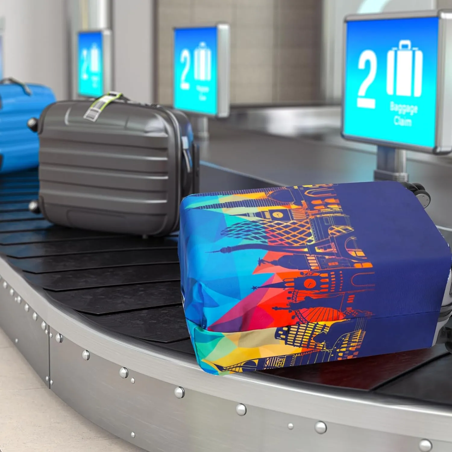 Travel Luggage Cover Protector Washable Suitcase Cover Fits 31-32 Inch Luggage (XL,Blue,Landmark)