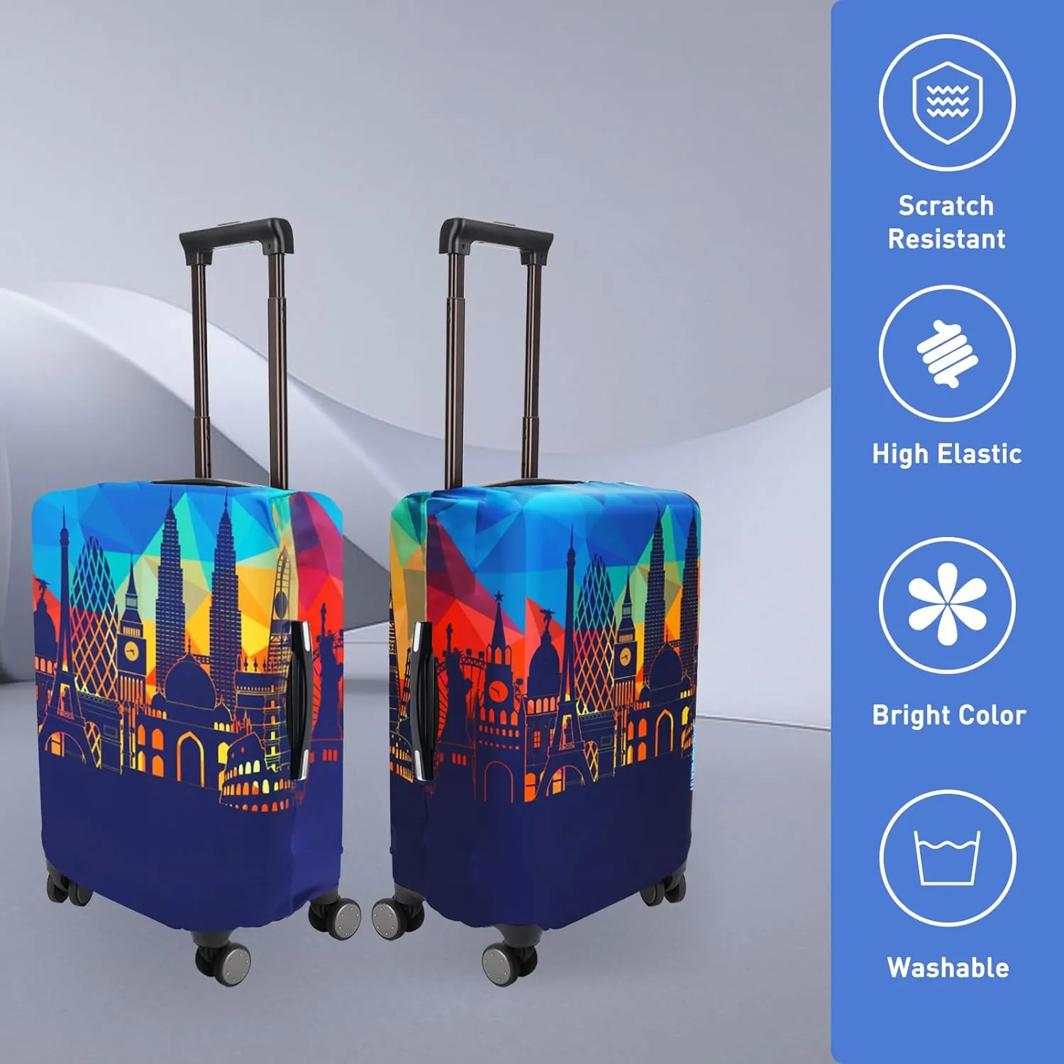 Travel Luggage Cover Protector Washable Suitcase Cover Fits 31-32 Inch Luggage (XL,Blue,Landmark)
