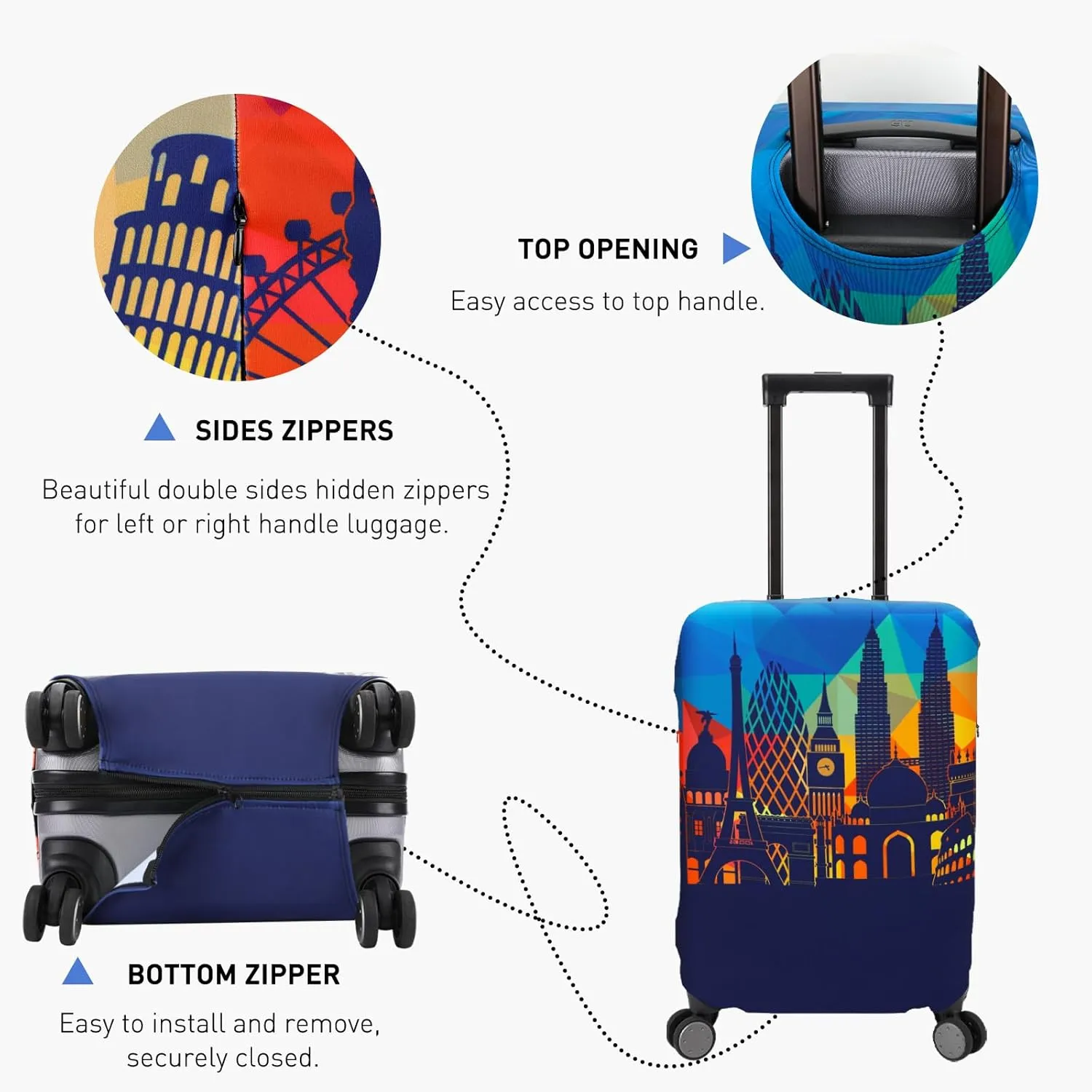 Travel Luggage Cover Protector Washable Suitcase Cover Fits 31-32 Inch Luggage (XL,Blue,Landmark)
