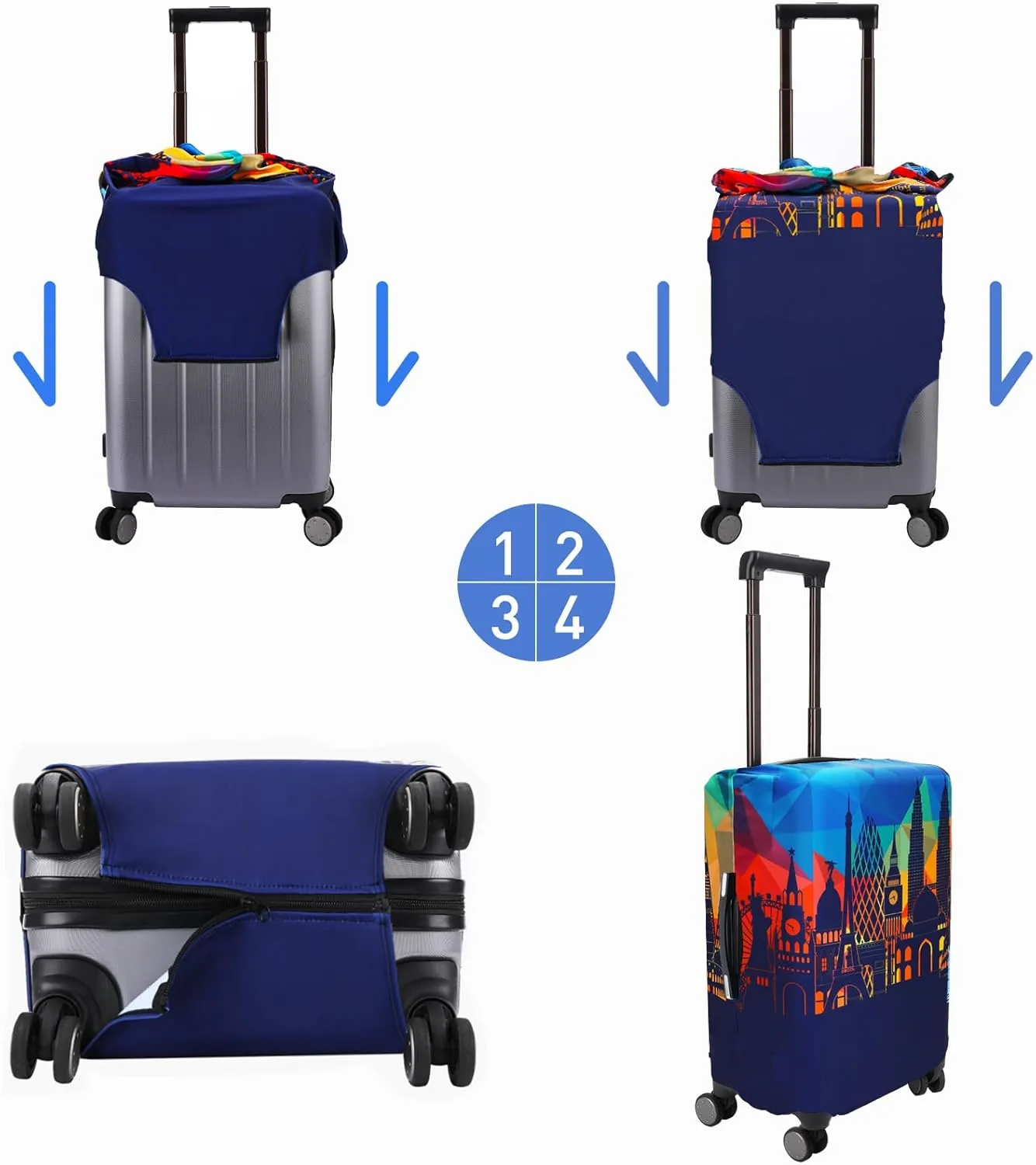 Travel Luggage Cover Protector Washable Suitcase Cover Fits 31-32 Inch Luggage (XL,Blue,Landmark)