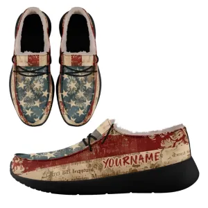 Unique Gift,Personalized Flag Sneakers, Custom Patriotic Fur Lining Loafer Shoes, Best Gift for Vateran.FN042-24020295-1b